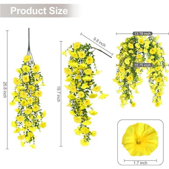 Artificial Flowers for Outdoors Decoration, 4Pcs Fake Hanging Flowers Morning - Picture 2 of 8